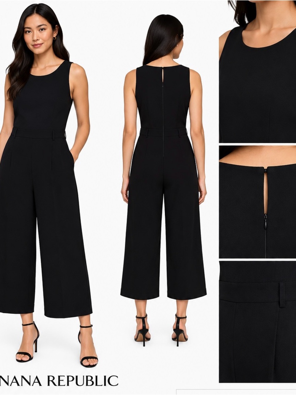 Banana Republic Black Sleeveless Wide-Leg Cropped Jumpsuit